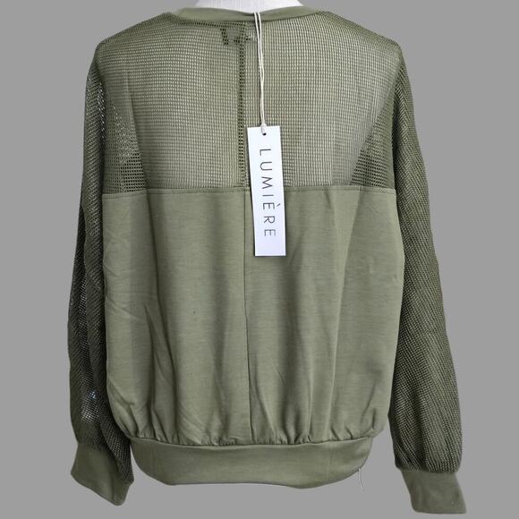 Lumiere Green Net Long Sleeve Top Sz Medium - Picture 3 of 7
